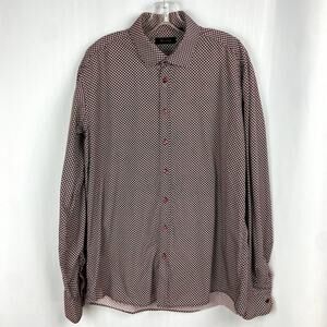 Sand Copenhagen Button Up Dress Shirt Sz XL 44 Burgundy Dotted Geometric Print‎